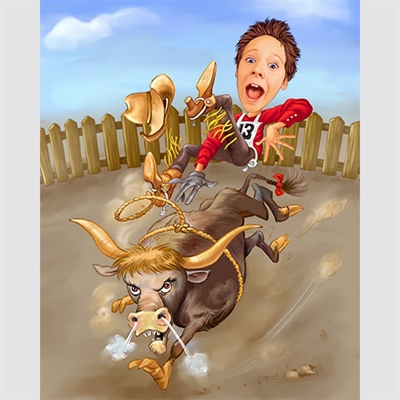 Bull Riding Boy Caricature from Photo, by myDaVinci - myDaVinci